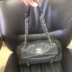 Chanel black lamb skin tote